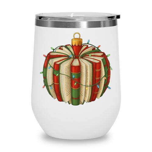 Christmas Book Ornament Lights Holiday Reading Lover Teacher Wine Tumbler - Bookorys