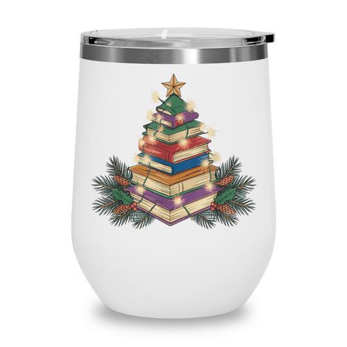 Christmas Book Reading Reader Xmas Bibliophile -Adult Christmas Tree Book Modern Wine Tumbler - Bookorys DE