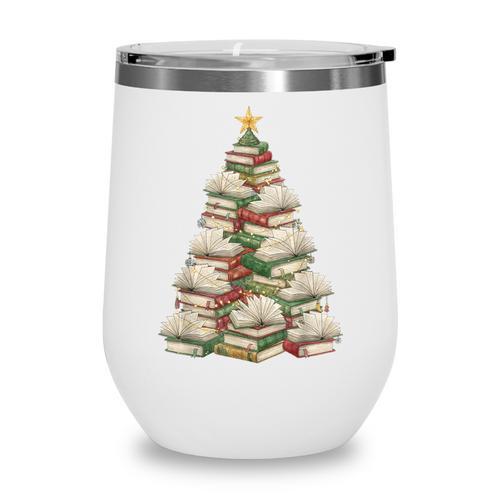 Christmas Book Tree Teacher Book Lover Xmas Librarian Wine Tumbler - Bookorys DE