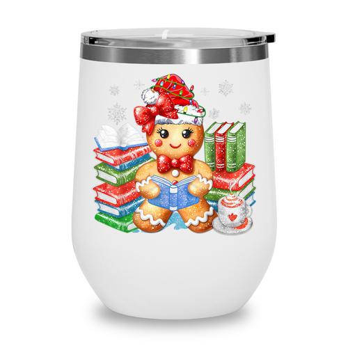 Christmas Gingerbread Man Reading Book Snowflake Teacher Wine Tumbler - Bookorys DE