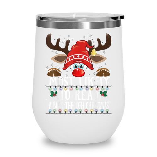 Christmas Matching Most Likely To Read A Book PJS Wine Tumbler - Bookorys