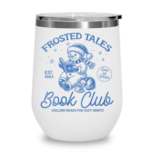 Christmas Snowman Frosted Tales Book Club Wine Tumbler - Bookorys CA