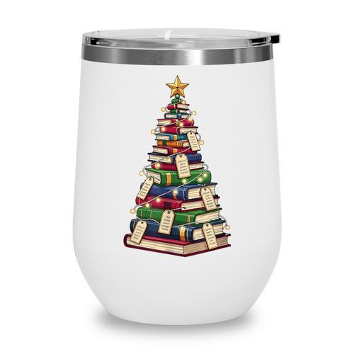 Christmas Tree Of Books For Readers And Librarians Wine Tumbler - Bookorys
