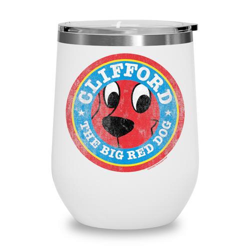 Clifford The Big Red Dog Round Distressed Logo Kids Books Wine Tumbler - Bookorys CA