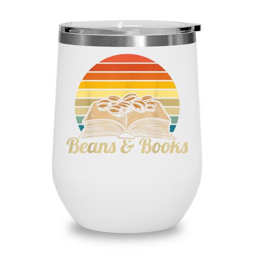Coffee Beans & Books Retro Bookworm Librarian Wine Tumbler - Bookorys UK