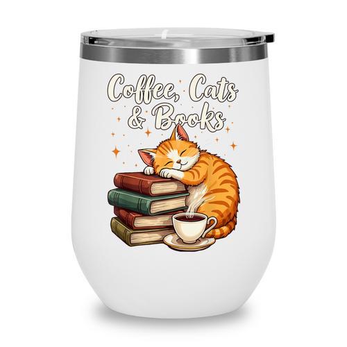 Coffee Cats & Books Lover For Women & Girls Coffee Wine Tumbler - Bookorys CA