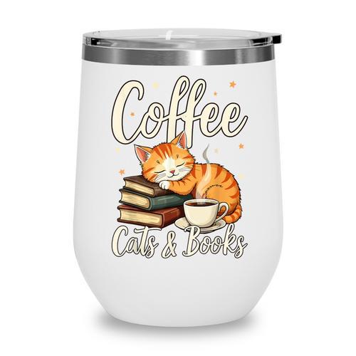 Coffee Cats And Books Lover For Women & Men Coffee Wine Tumbler - Bookorys