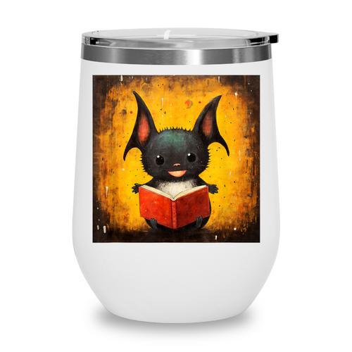 Colorful Sketch Oil Painting Of A Bat Reading Book Wine Tumbler - Bookorys UK