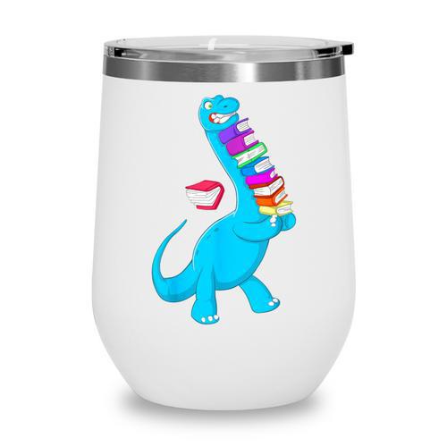 Cool Dinosaur Books Art For Men Women Libarian Book Lover Wine Tumbler - Bookorys DE