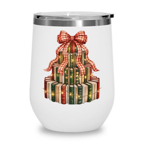 Coquette Christmas Book Tree Xmas Lights Librarian Teacher Wine Tumbler - Bookorys DE