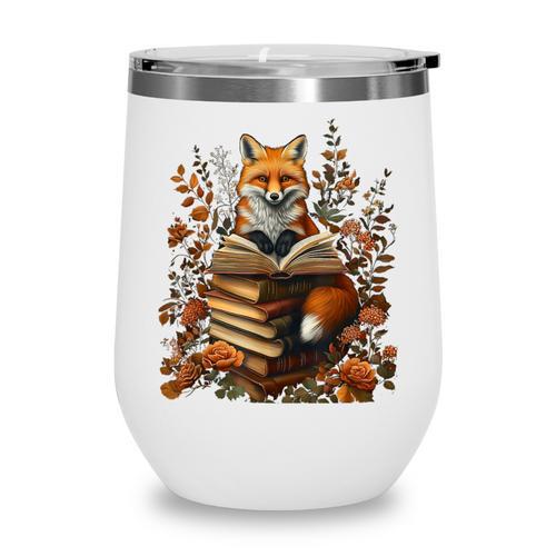 Cottagecore Aesthetic Floral Fox With Book Cute Goblincore Wine Tumbler - Bookorys