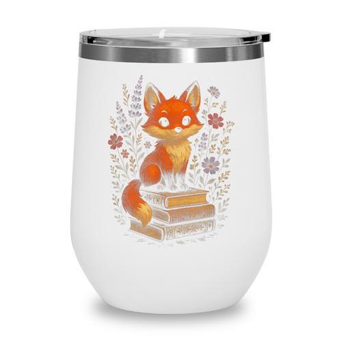 Cottagecore Aesthetic Fox Books Flowers Cute Wine Tumbler - Bookorys
