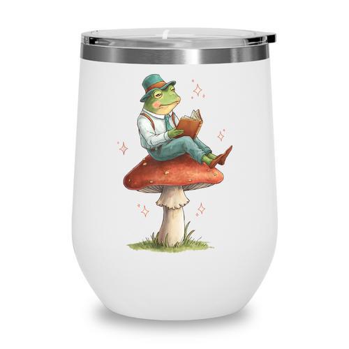 Cottagecore Aesthetic Frog Reading Book On Mushroom Vintage Wine Tumbler - Bookorys UK