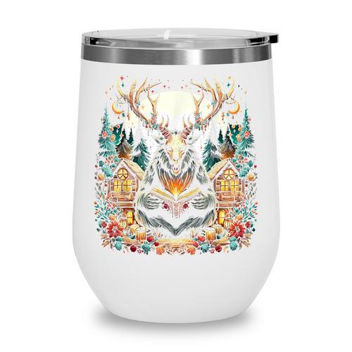 Cottagecore Aesthetic Wendigo With Book Cryptid Wine Tumbler - Bookorys