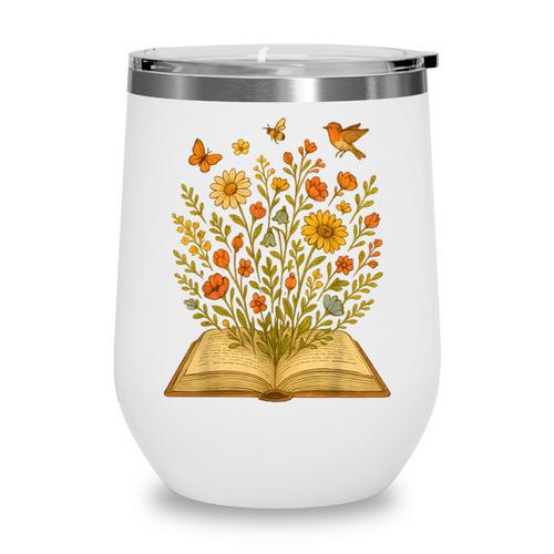 Cottagecore Enchanting Open Vintage Book Wildflowers Bloomin Wine Tumbler - Bookorys DE