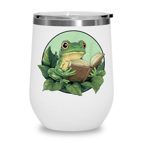 Cottagecore Frog Reading a Book Wine Tumbler - Bookorys DE