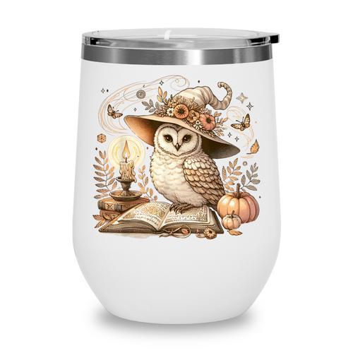 Cottagecore Owl Witch On Book Pumpkin Halloween Wine Tumbler - Bookorys DE