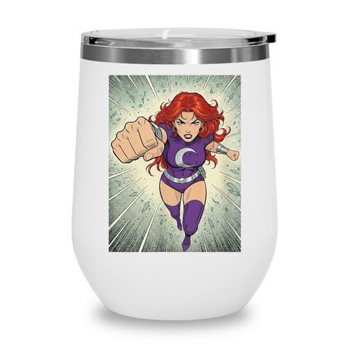 The Crimson Crescent 90s Retro Comic Book Superheroine Art Wine Tumbler - Bookorys