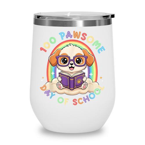 Cute 100th Day Of School 100 Days Dog Reading Book Rainbow Wine Tumbler - Bookorys DE