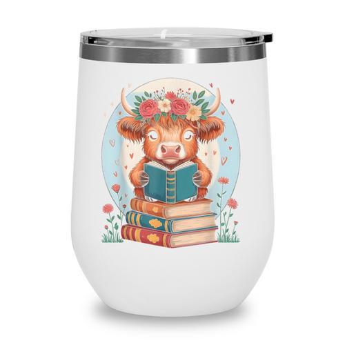 Cute Baby Highland Cow Reading Book Bookworm For Men Women Wine Tumbler - Bookorys