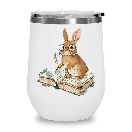 Cute Bunny Reading Book Glasses Bookworm Wine Tumbler - Bookorys