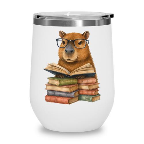 Cute Capybara Reading Books Animal Capybara Bookworms Wine Tumbler - Bookorys