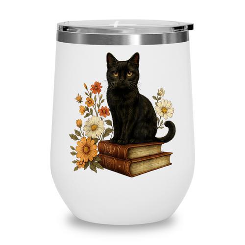 Cute Cat Book Flowers Wine Tumbler - Bookorys CA