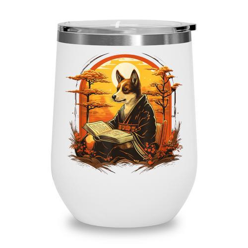 Cute Corgi Dog In Japanese Kimono With Book Men Women Girls Kids Wine Tumbler - Bookorys AU