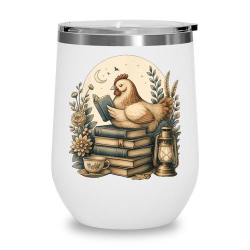 Cute Cottagecore Aesthetic Chicken Reading Book Nerd Wine Tumbler - Bookorys