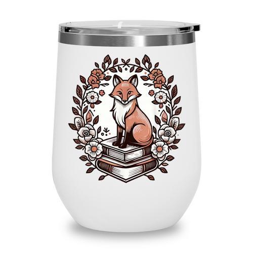 Cute Cottagecore Aesthetic Fox Flowers Book Wine Tumbler - Bookorys DE