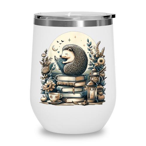 Cute Cottagecore Aesthetic Hedgehog Reading Book Nerd Wine Tumbler - Bookorys