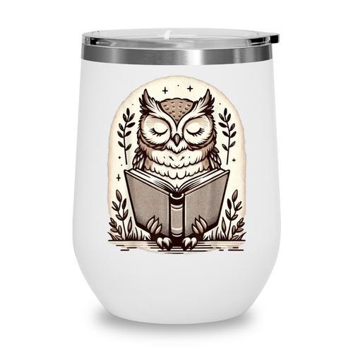 Cute Cottagecore Aesthetic Owl Reading Book Wine Tumbler - Bookorys DE