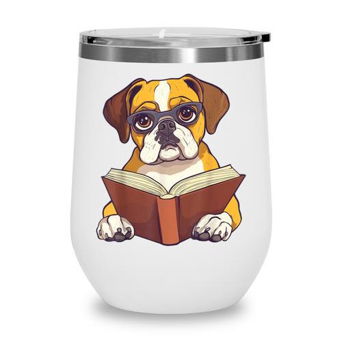 Cute Dog Boxer Reading Book Wine Tumbler - Bookorys DE