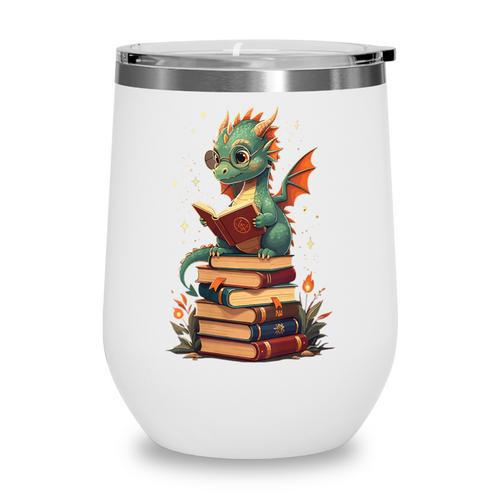 Cute Dragon Reading Book Bookworm Dragons And Books Wine Tumbler - Bookorys