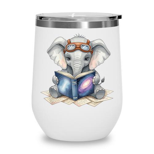 Cute Elephant Reading Universe Book Wine Tumbler - Bookorys DE