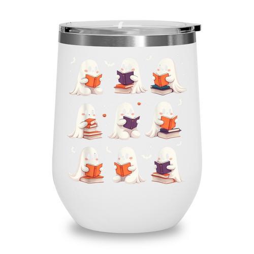 Cute Ghost Reading Book Lovers Halloween Ghost Wine Tumbler - Bookorys DE
