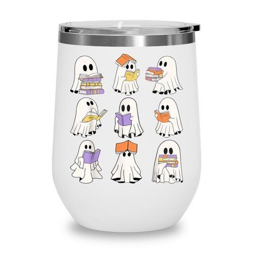 Cute Ghost Reading Books Teacher Halloween Reading Men Women Kids Wine Tumbler - Bookorys