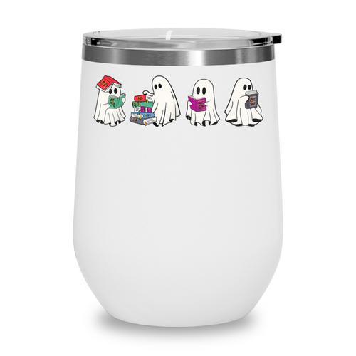 Cute Ghosts Reading Books Lover Spooky Season Halloween Wine Tumbler - Bookorys