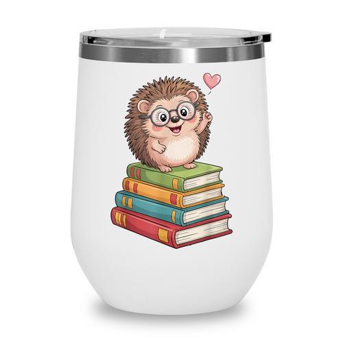 Cute Hedgehog Reading Books Animal Lover Reader Bookworm Wine Tumbler - Bookorys