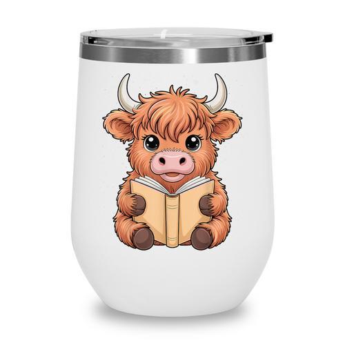 Cute Highland Cow Reading Book Wine Tumbler - Bookorys UK