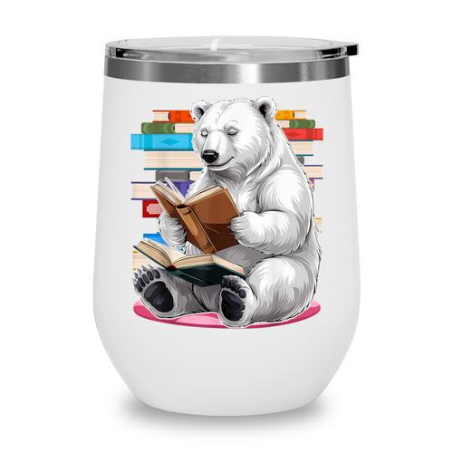 Cute Polar Bear Is Reading a Book Reading Polar Bear Wine Tumbler - Bookorys