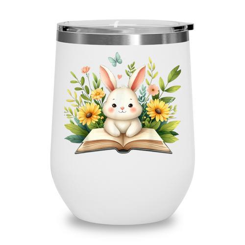 Cute Rabbit And Book Women Girls Reading Book Rabbit Lover Wine Tumbler - Bookorys CA
