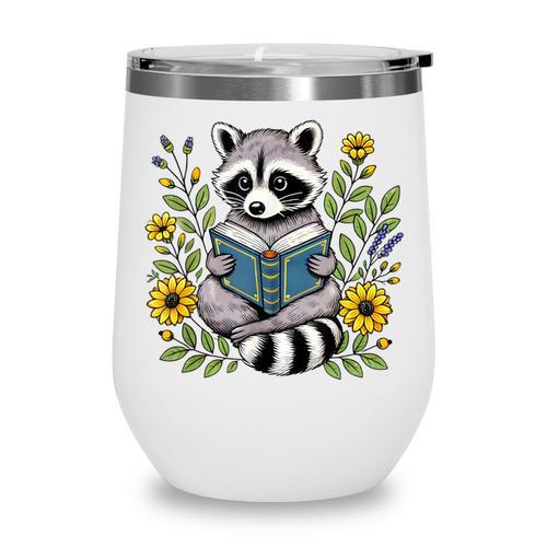 Cute Raccoon Reading Book Flowers Wine Tumbler - Bookorys DE