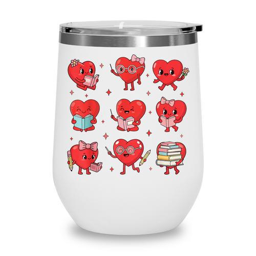 Cute Reading Hearts Valentine Day Book Lover Teacher Student Wine Tumbler - Bookorys UK