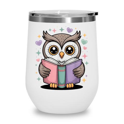 Cute Reading Owl Book Lover Teacher Librarian Bookworm Wine Tumbler - Bookorys DE