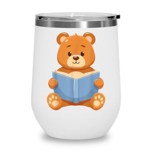 Cute Teddy Bear Reading Book Adorable For Readers Wine Tumbler - Bookorys