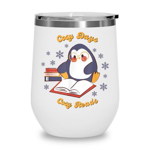 Cute Xmas Book Lover Penguin Reading Cosy Days Cosy Reads Wine Tumbler - Bookorys UK