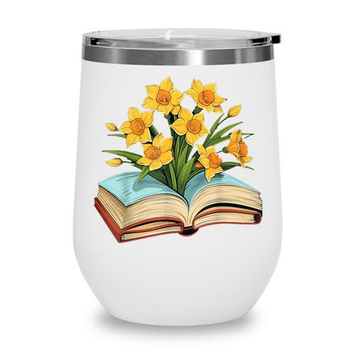 Daffodils Flowers Book Floral Wine Tumbler - Bookorys DE