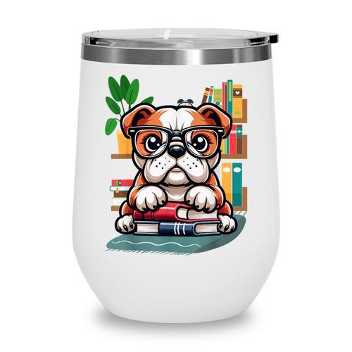 English Bulldog Reading a Book Dog Wine Tumbler - Bookorys DE