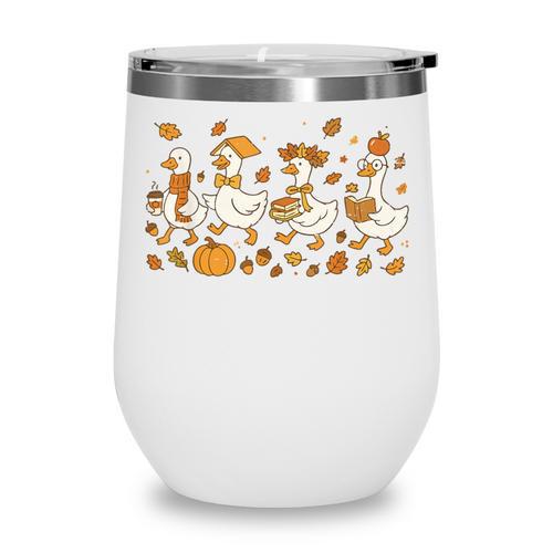 Fall Goose Reading Book Teacher Autumn Pumpkin Cozy Season Wine Tumbler - Bookorys